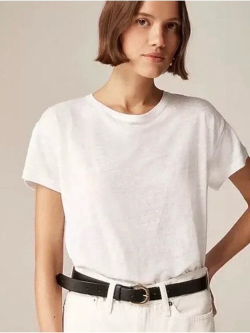 J. Crew White Short Sleeve Linen Tee L